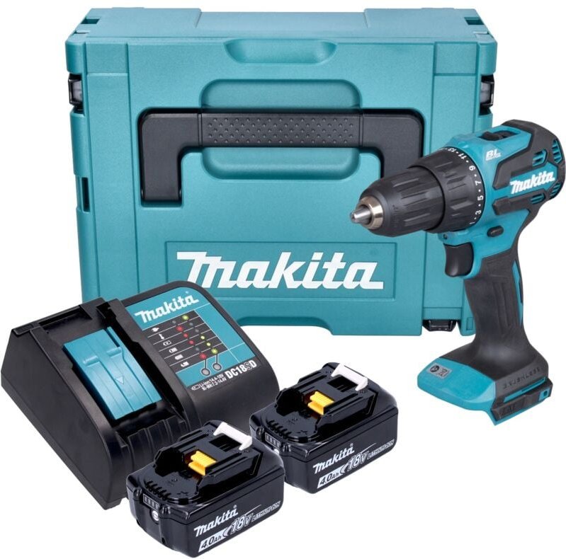 Makita DHP 490 SMJ Akku Schlagbohrschrauber 18 V 65 Nm Brushless + 2x Akku 4,0 Ah + Ladegerät + Makpac