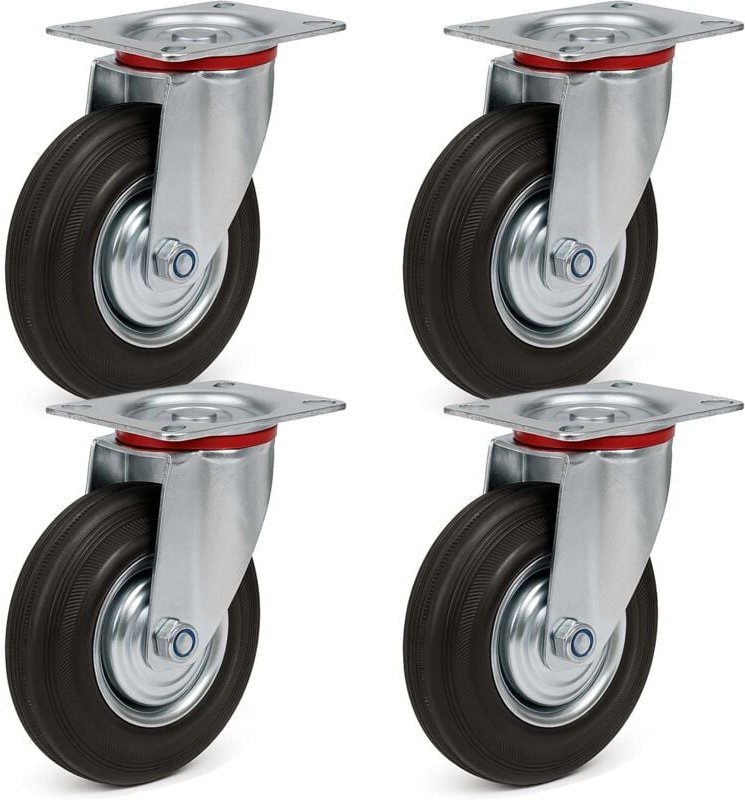 Wiltec Lenkrollen Set 4x Transportrolle mit Vollgummirad Ø125mm bis 100kg pro Rad mit Metallfelge und Anbauplatte, leise...