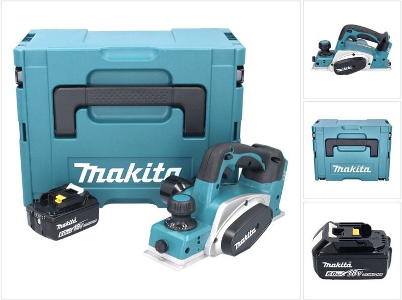 Dkp 180 G1J Akku Hobel 18 v 82 mm + 1x Akku 6,0 Ah + Makpac - ohne Ladegerät - Makita
