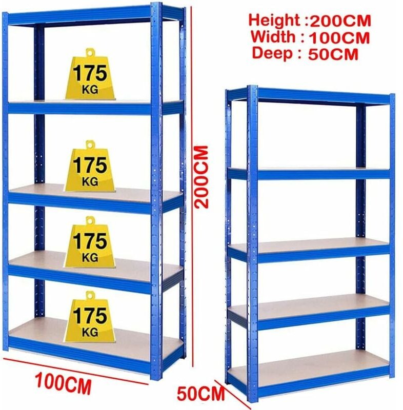 5 Stöckiges Schwerlastregal Regal, Lagerregal Garagenregal, Metallregal Blau - 200cm x 100cm x 50cm