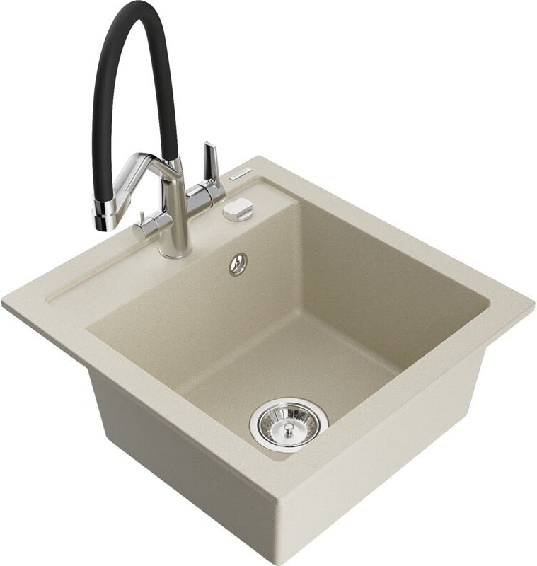 Vito 1-Becken-Granitspüle mit Mischbatterie Duo, Beige - 6503-69-671701-07 - Mexen
