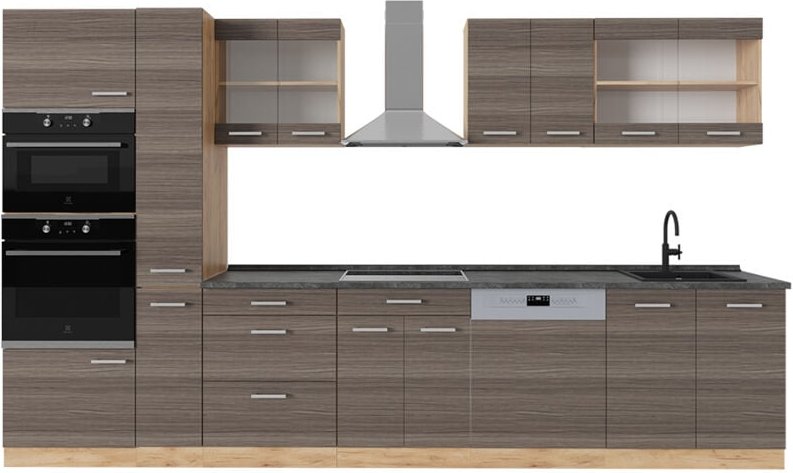 Thumbnail - Vicco - Küchenzeile R-Line, Edelgrau/Goldkraft Eiche, 350 cm , ap Anthrazit