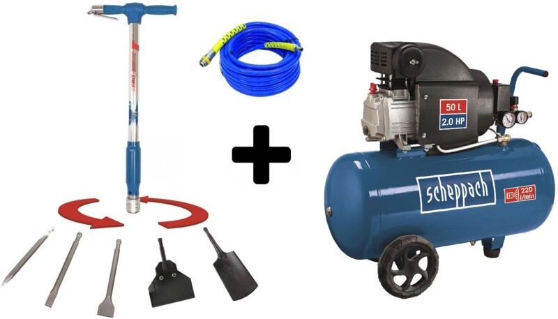 Druckluft Kompressor 2 Hp Scheppach Hc54 + Pneumatisches Werkzeug Aero Spade