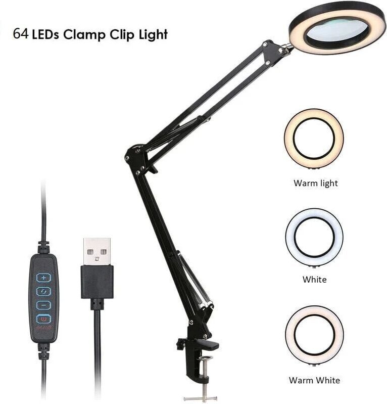Lupe, Lupe mit Clip, led, 5-fache Vergrößerung, einstellbare Helligkeit, dimmbar, 3 Farben, Temperaturwechsel, Schreibti...