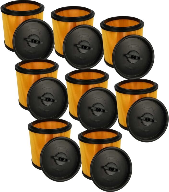 8x Faltenfilter kompatibel mit Grizzly nts 1423-S Inox Staubsauger - Patronenfilter, Gelb Schwarz - Vhbw
