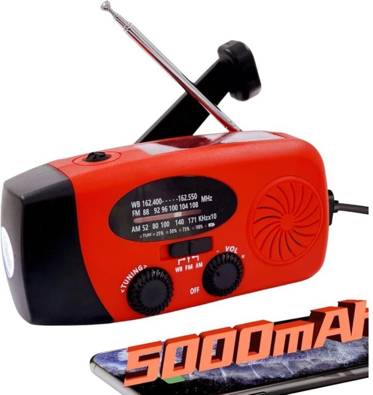 NOAA FM AM Notfall-Wetterradio 5000 mAh, Solarradio mit SOS, Kopfhöreranschluss, LED-Taschenlampe, 4 Modi, autarkes Tele...