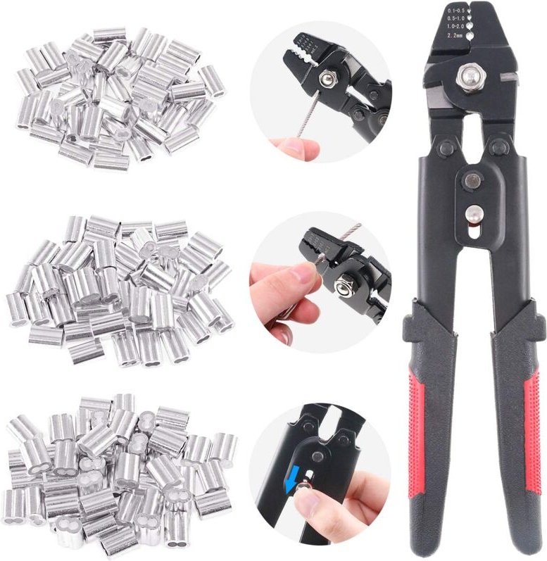 Beijiyi - Crimpzange mit 150 doppelläufigen Aluminium-Aderendhülsen von 1,2/1,5/2 mm