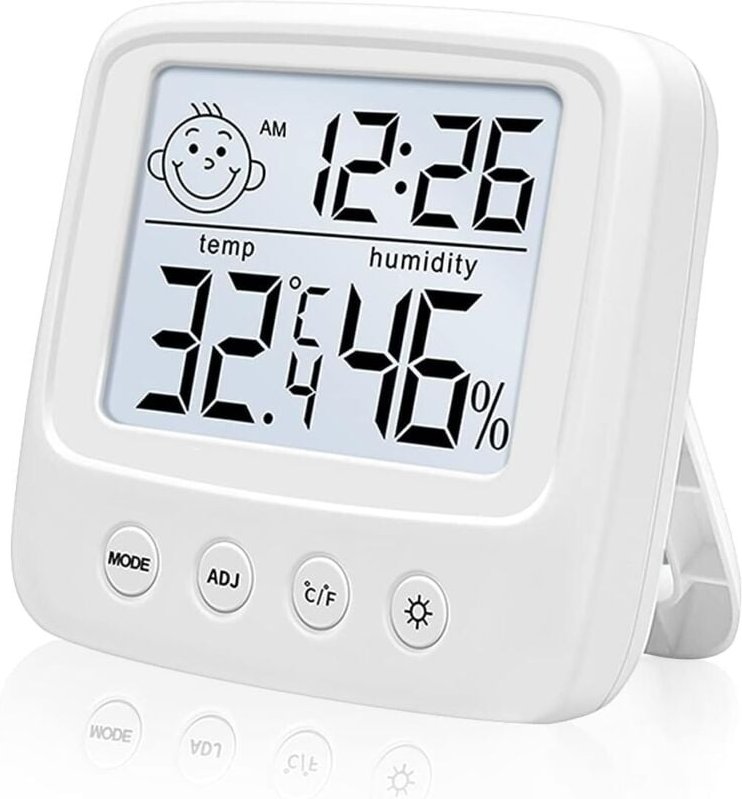 BEBUSINGOTO Innenthermometer Hygrometer Digital, Thermo Hygrometer Komfort-Niveauanzeige mit Hintergrundbeleuchtung, Uhr...