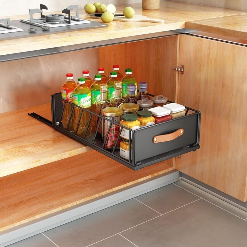 Thumbnail - Küchen-Schubladen, Schiebeschrank-Organizer, Netz-Aufbewahrungskörbe mit Griffen, 25 cm, Schwarz