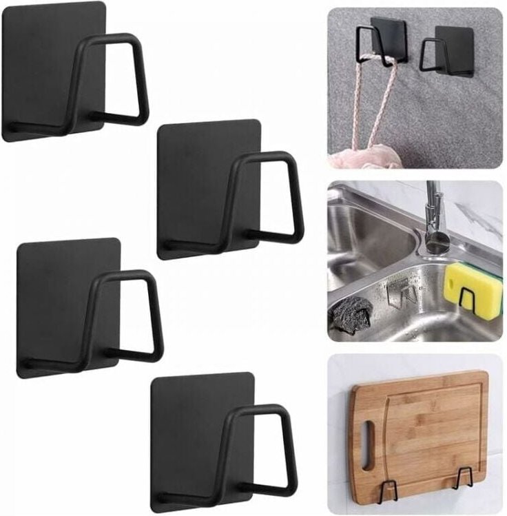 Thumbnail - Porta spugna da 4 pezzi - Gancio per spugna per piatti in acciaio inossidabile 304, adesivo - Accessori per lavello - Ga...