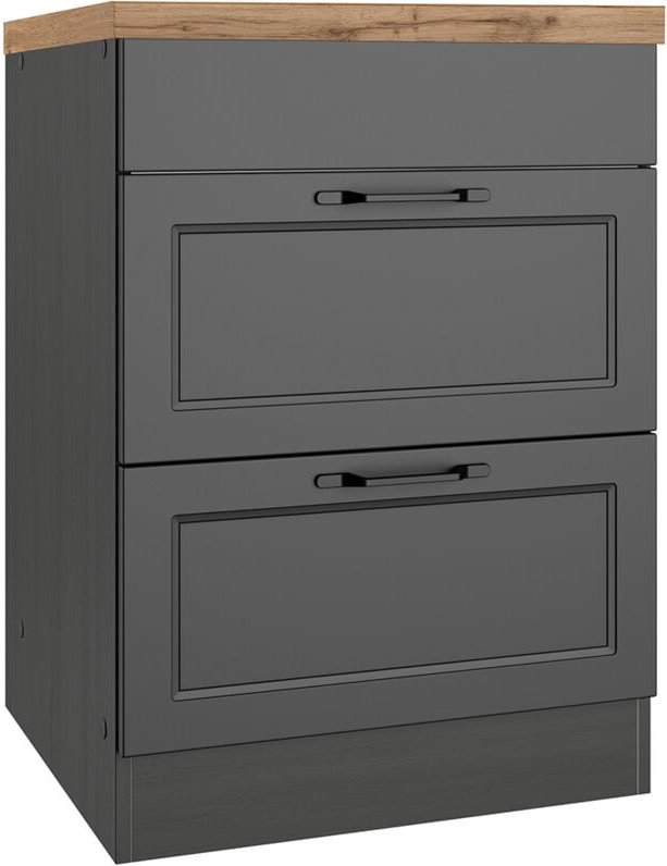 Lomadox - Kochfeldumbauschrank 60 cm in grau, Arbeitsplatte Eiche, MONTERREY-03