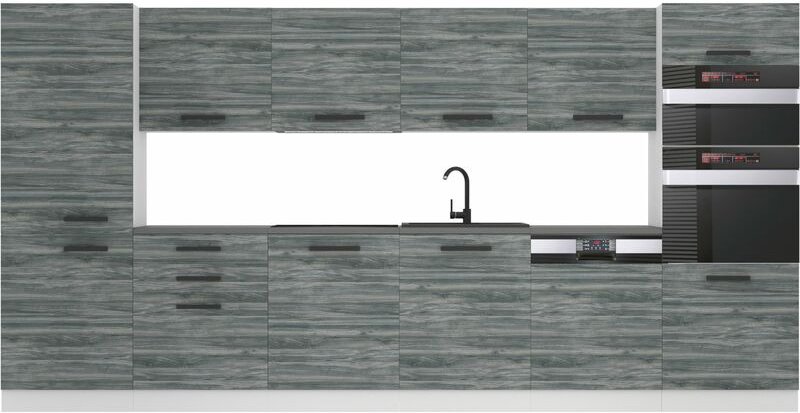 Küchenzeile Küchenblock Naomi - Küchenmöbel 360 cm Einbauküche Vollausstattung ohne Elektrogeräten mit Hängeschränke und...