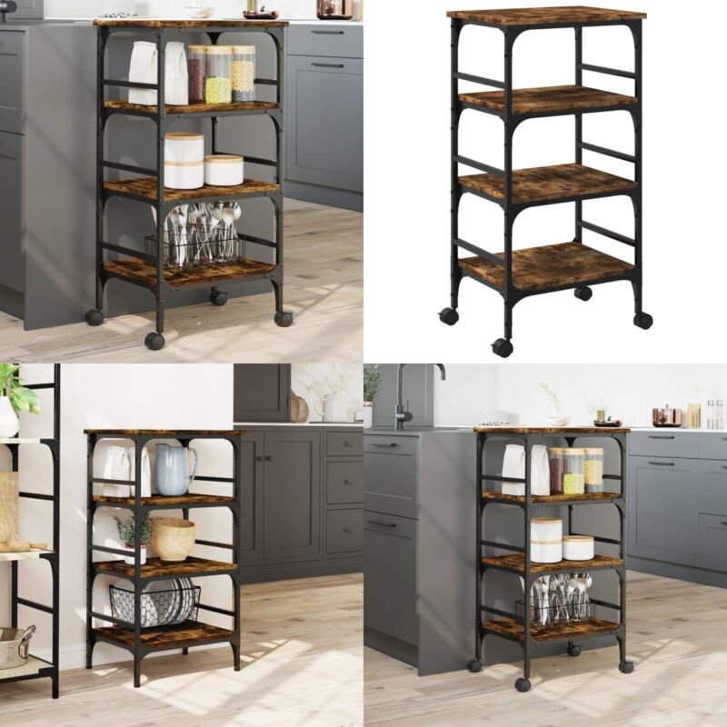 Küchenwagen Räuchereiche 45x35x89,5 cm Holzwerkstoff - Küchentisch - Küchenschrank - Kücheninsel - Rollwagen - Mobiliar ...