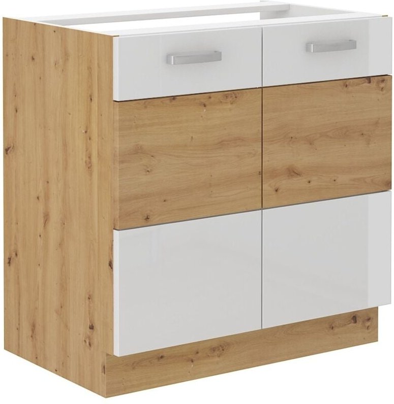 Küchen Preisbombe - Spülenschrank 80 cm Eiche Artisan + Weiß Hochglanz Küchenzeile Küchenblock Küche