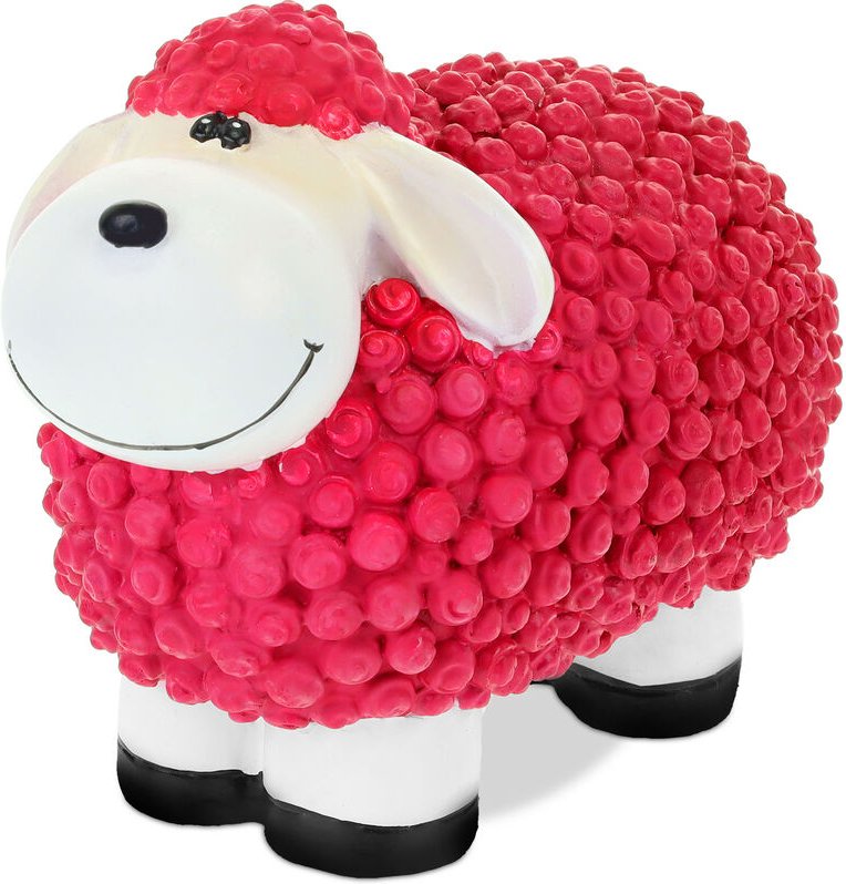 Gartenfigur Schaf, wetterfeste Dekofigur, Polyresin, hbt: 16 x 21 x 12,5 cm, Dekoschaf innen & außen, pink - Relaxdays