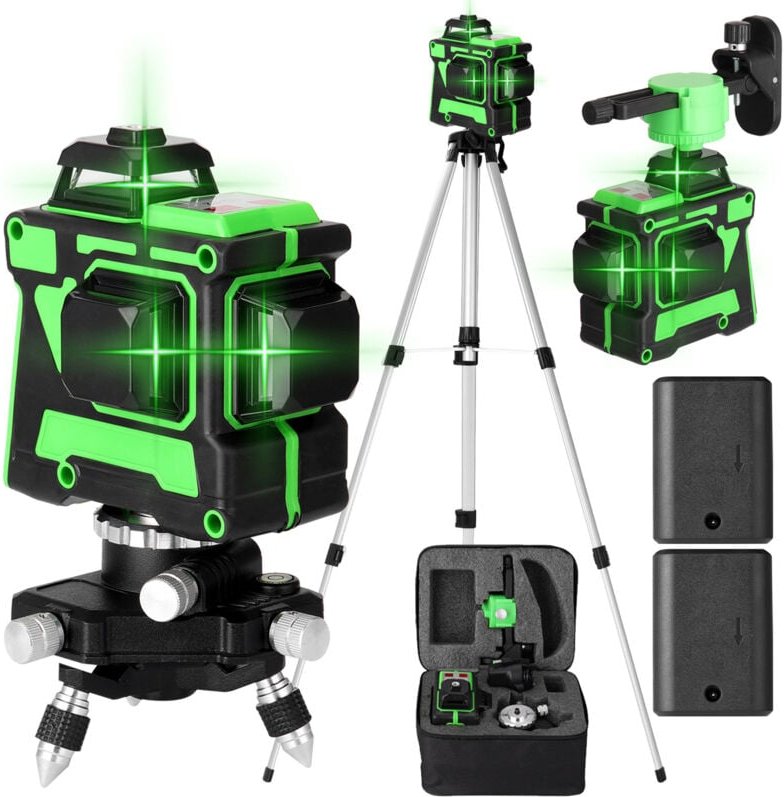 Thumbnail - 3D-Laser-Wasserwaage mit 12 Linien, automatischer Nivellierung, um 360° drehbarer Basis und Verlängerungsstange aus Alum...
