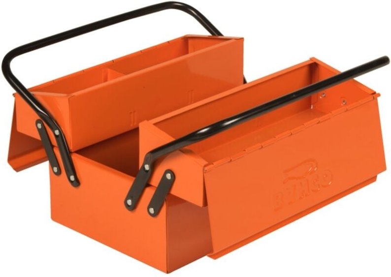 Bahco Metall-Werkzeugkasten mit drei Fächern und Verriegelungsmöglichkeit, 270 mm x 210 mm x 335 mm, orange, 3 Fächer