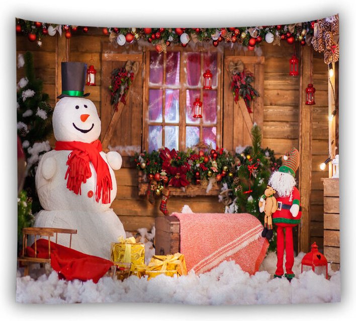 Andere Wanddekoration Weihnachtsfamilienfeier Hintergrund Winter Schnee Baum Weihnachtsmann Holzboden Fotocall Hintergru...