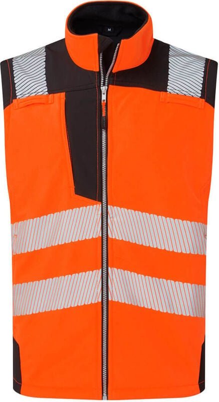 Thumbnail - Ärmellose Softshell-Weste Hi-Vis (3 Schichten) Orange/Schwarz 3XL