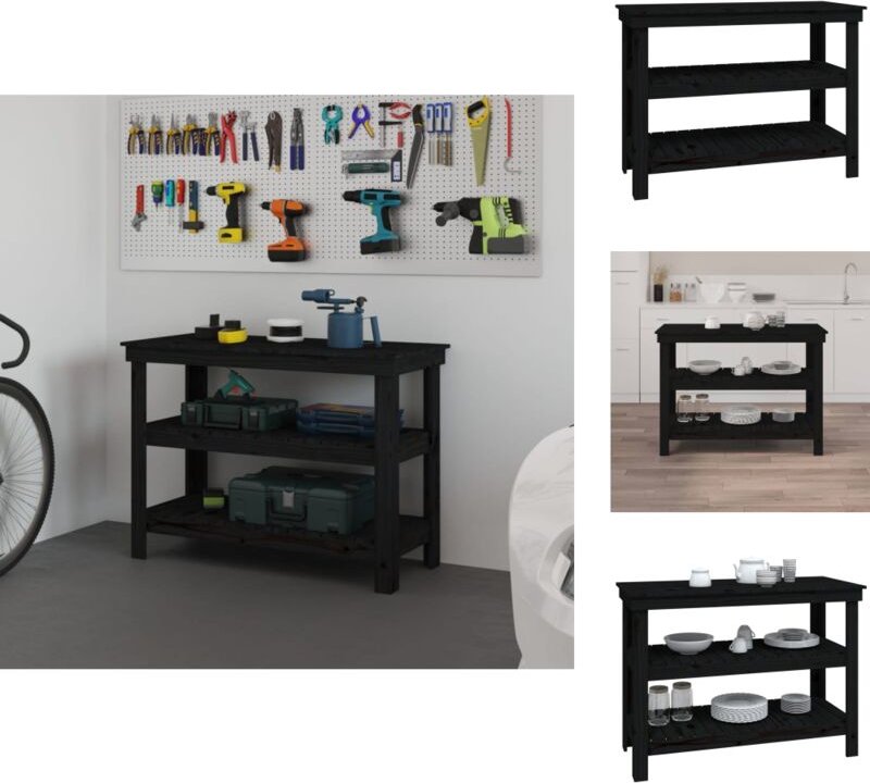 Vidaxl - Werkbänke - Living Werkbank Schwarz 110,5x50x80 cm Massivholz Kiefer - Schwarz