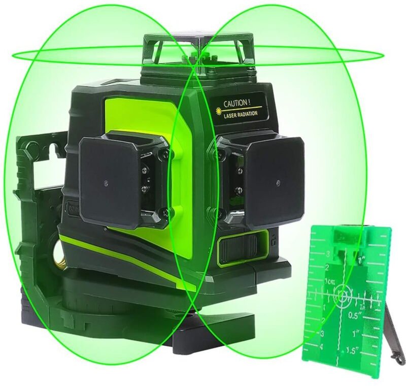 Huepar - 3 x 360 Kreuzlinienlaser Grün, 360 Grad 3D Linienlaser Umschaltbare Selbstnivellierenden Laser Level mit Pulsfu...