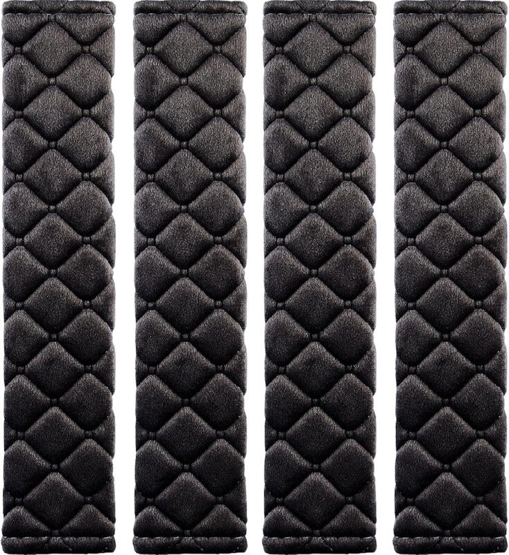 Linghhang - 4er-Pack Universal-Sicherheitsgurtpolster für Erwachsene, Schulterpolster aus Plüsch, 26,5 x 7 cm, Schwarz