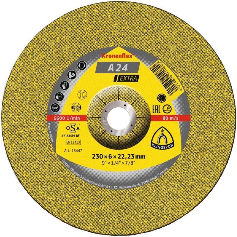 Klingspor - 13447 Schruppscheibe a 24 Extra D230xS6mm gekröpft Stahl Bohrung 22,23