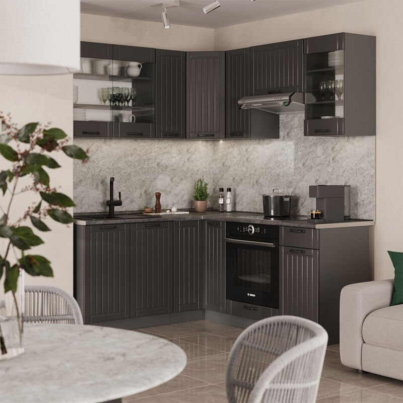 Eckküche Fame-Line, Dunkelgrau, 190 x 46 cm ohne Arbeitsplatte, Vicco