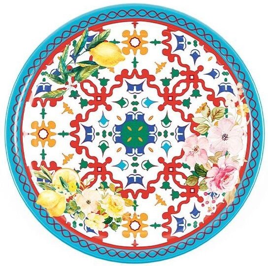 Flacher Teller mit 'Blumen und Zitrone'