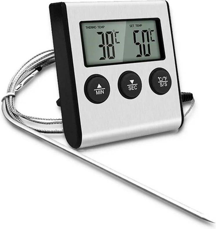 1 Stück LED-Digitalthermometer mit Sonde, Lebensmittelthermometer mit Timerfunktion, Koch- und Grillthermometer für bbq,...