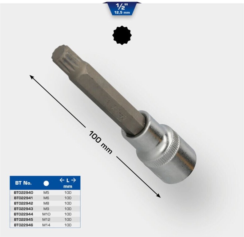 Thumbnail - Brilliant Tools - 1/2' Vielzahn-Bit-Stecknuss, 100 mm lang, M6