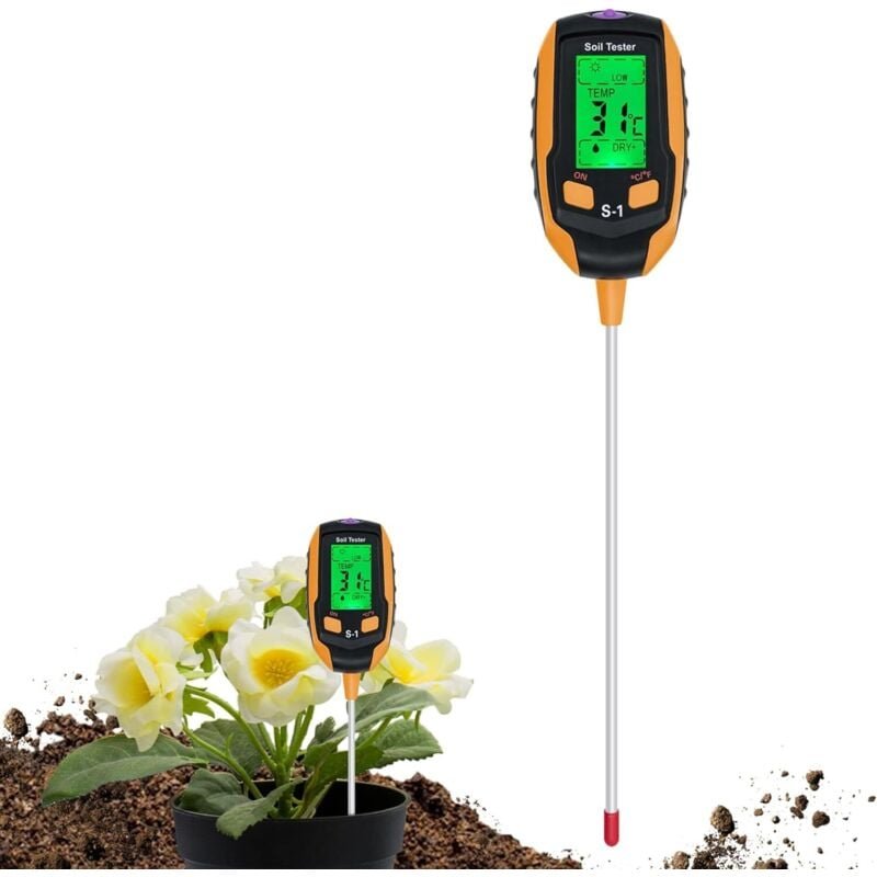 4-in-1-Bodentester mit pH-Wert/Temperatur/Feuchtigkeit/Licht für Gartenarbeit, Rasen, Landwirtschaft und Pflanzen im Fre...