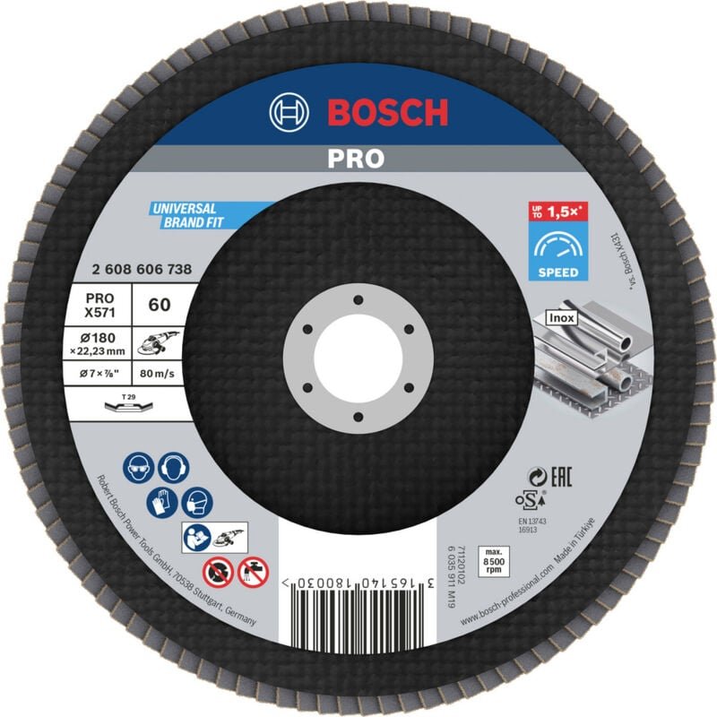 Bosch - pro X571 Fächerschleifscheibe, 180 mm, G60, gewinkelt, Glasfaser