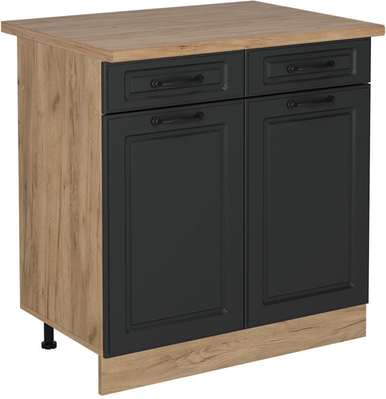 Vicco - Küchenunterschrank R-Line, Anthrazit Landhaus, 80 cm , ap Eiche