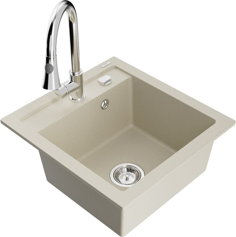 Vito 1-Becken-Granit-Spüle mit Mischbatterie Elia, Beige - 6503-69-670101-00 - Mexen