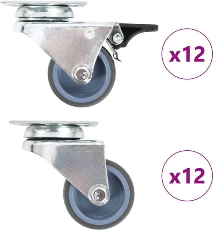 24 Stk. Lenkrollen mit Zwillingsrad 50 mm Vidaxl