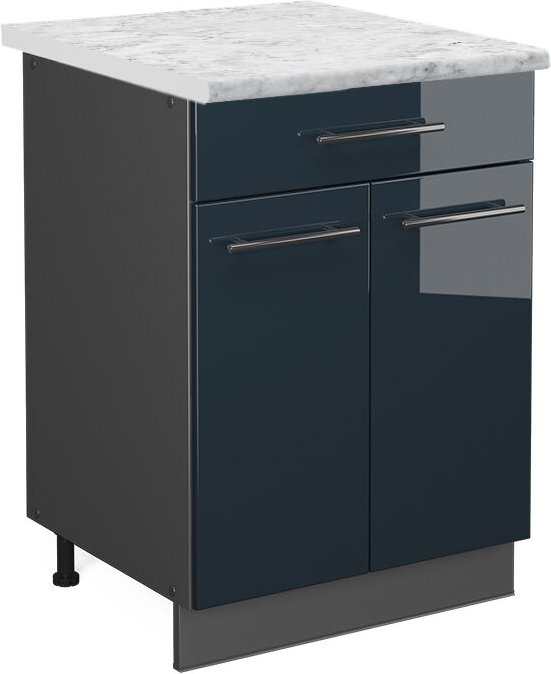 Küchenschränke Fame-Line, Dunkelblau Hochglanz, 60 cm mit Schublade, ap Marmor Vicco