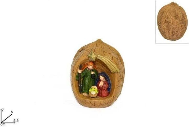 Weihnachtskrippe, Kunstharz, Weihnachtskrippe, Walnusshütte, 7 cm, Weihnachtsdekoration, 5,5 x 7 x 5 cm - - Ymyny
