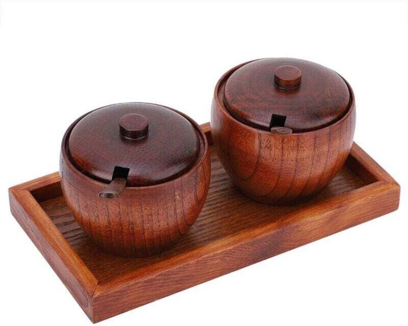 Ulisem Gewürzglas aus Holz mit Deckel und Löffel, für Küche und Restaurant, natürliche Holzmaterialien, Kaffee und Zucke...