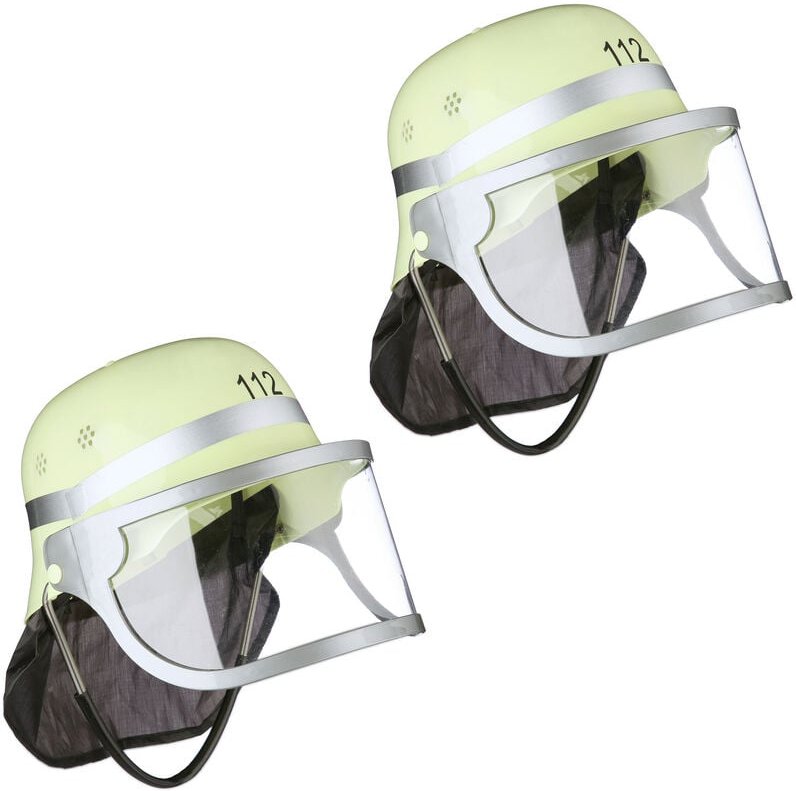 Relaxdays - Feuerwehrhelm Kinder 2er Set, verstellbar, klappbares Visier, Nackentuch, Feuerwehr, hbt 24,5x22,5x28 cm, ge...
