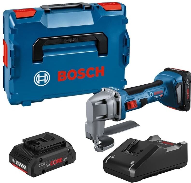 Bosch Akku-Blechschere gsc 18V-16 e, incl. 2x Akku ProCORE 4 Ah, Schnellladegerät, l-boxx