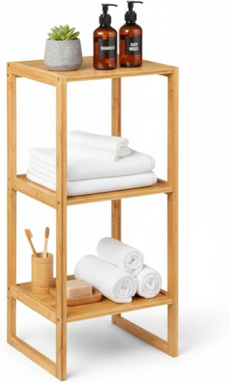 Modulares Bambusregal mit 3 Baldachin-Ebenen, 84x35x35,5cm, 7house