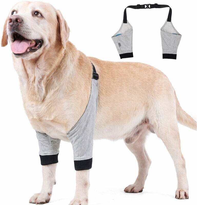 (Grau, Groß) Ellenbogenschutz für Hunde, verstellbar, für die Vorderbeine, Schutzausrüstung für die Genesung von Haustie...