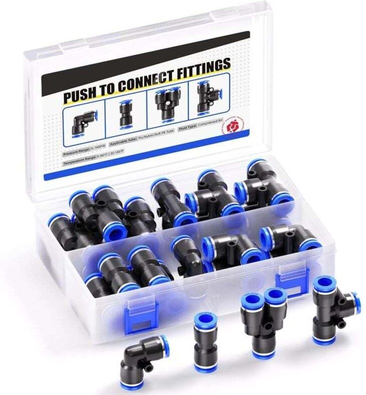 40-teilige Steckverbindungssätze mit 6 mm Außendurchmesser, 10 gerade, 10 Winkel, 10 T-Stücke, 10 Verteiler