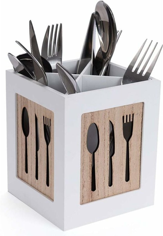 Crediri Besteckkasten aus Holz – Besteckkorb für Löffel, Gabeln, Messer – Dekorative Besteckbox mit Besteckmuster – für ...