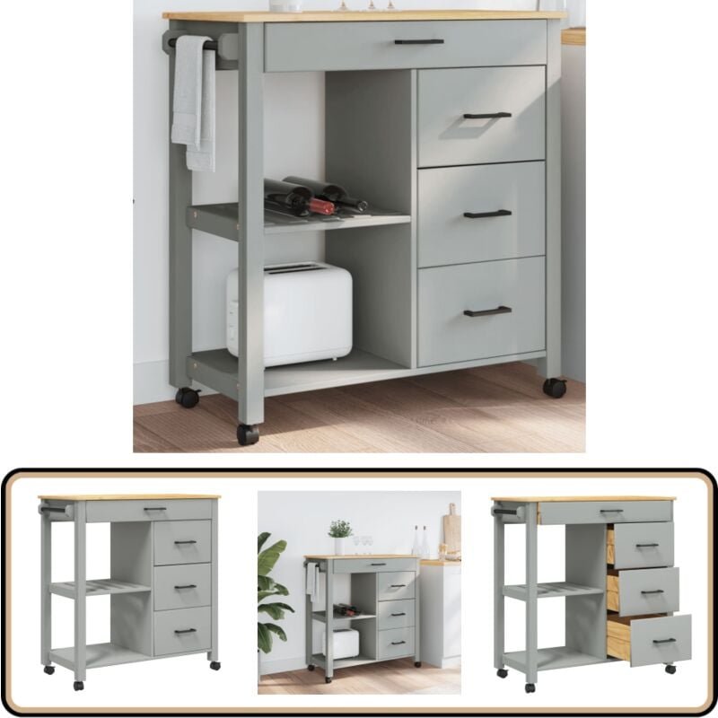 Küchenwagen MONZA 84x40x90 cm Massivholz Kiefer - Holz Küchenwagen - Küchenschrank - Retro Möbel - Vintage Stil - Kiefer...