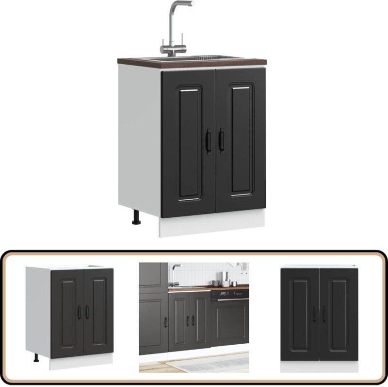 Spülenunterschrank Kalmar Schwarz 60x46x81,5 cm Holzwerkstoff - Vidaxl