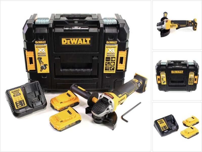 DeWalt DCG 406 D2 Akku Winkelschleifer 18V 125mm Brushless + 2x Akku 2,0Ah + Ladegerät + TSTAK