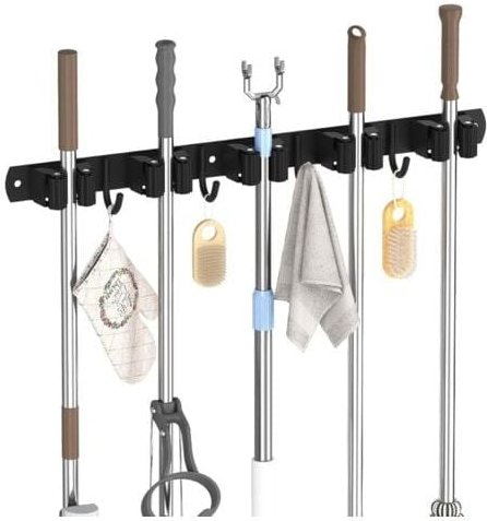 Thumbnail - Aiperq Besenhalter zur Wandmontage, Besenhalter zur Wandmontage mit 5 Halterungen und 4 Haken, Besen-Organizer zur Wandm...