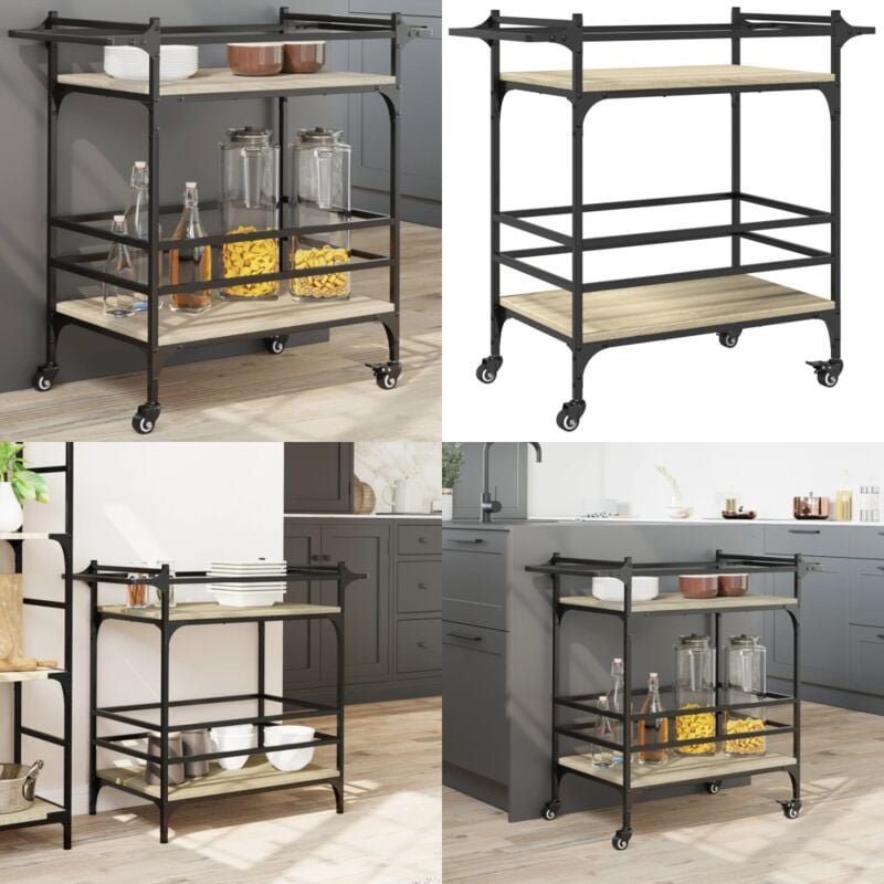 Küchenwagen Sonoma-Eiche 82x40x78,5 cm Holzwerkstoff - Küchentisch - Küchenschrank - Kücheninsel - Retro Stil - Vintage ...